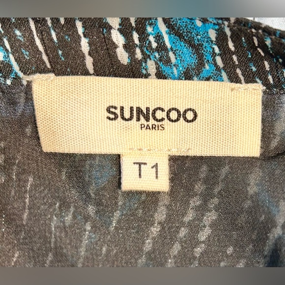 SUNCOO Paris Caliste Ruffle Tiered Metallic Thread V-Neck Mini Dress  Sz S - Picture 10 of 14